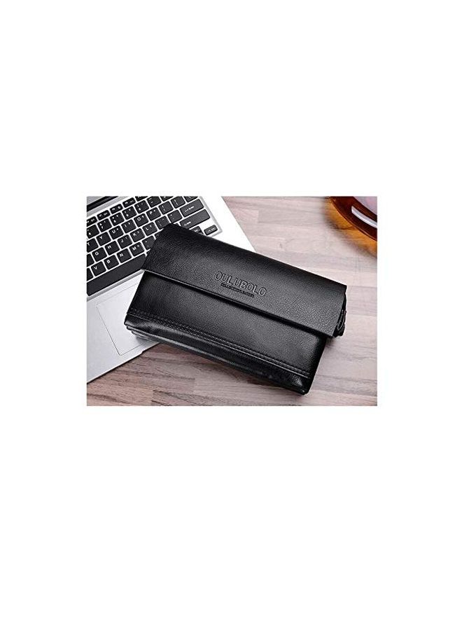 OULUBOLO Multifunctional Leather Wallet With Strap Black - Image 2